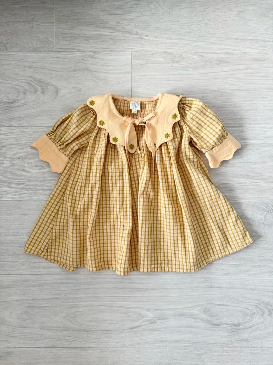 ワンピース apolina Esther Dress - Dune Check 7-9 小旭市集] Apolina - Esther dress - dune check - 3y / 100cm