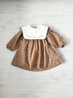 Mod.31.3 Terracotta plaid dress in organic fabric with embroidered yoke