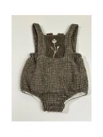 商品編號：PLAWMOD41 Popelin Plaid Woollen Romper Suit with Bib and Straps 格紋混羊毛吊帶褲 - Brown