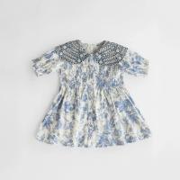 24ss Bonjour Blue flower wallpaper tunic藍色洋裝