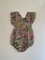 Linen Vintage Bubble Playsuit (Flowers Bloom) 花布荷葉包屁衣