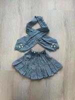 Pleated Skirt With Tie Scarf in Blue Vichy Check