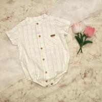 Romper Suit With Mandarin Collar - Check 12-18m