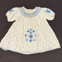 藍色刺繡短袖洋裝