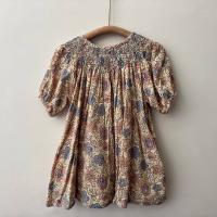 刺繡花布泡泡袖洋裝