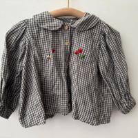 格紋雙刺繡長袖薄襯衫