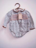 Organic Emilie Smocked Romper - cowslip floral in fog