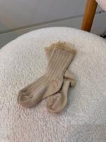 Alizée Glitter Ribbed Crew Socks with Tulle Trim Petite Taupe 21/23
