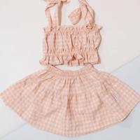 Petit Blush蜜桃格紋綁帶上衣+格紋澎裙