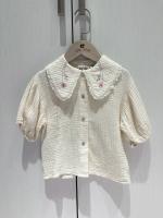 Mod.21.3 Off-white organic blouse with embroidered collar