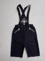 刺繡格紋吊帶褲