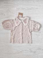Sand organic blouse with embroidered collar