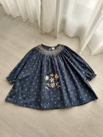 深藍刺繡洋裝