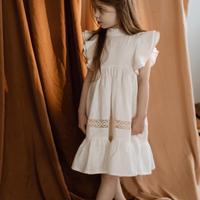 復古荷葉袖洋裝 Linen toddler dress - white 
