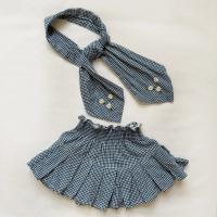 Pleated Skirt With Tie Scarf in Blue Vichy Check by Bonjour
