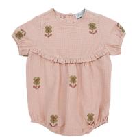 經典刺繡粉花包屁衣