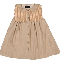 Maison Marelle X Little Poetry Exclusive- Dress Elysée - LINEN BEIGE & CARAMEL CHECK