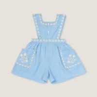 連身刺繡吊帶褲-CLARA ROMPER, AIRY BLUE LINEN