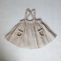 草莓刺繡 荷葉飾邊口袋吊帶裙