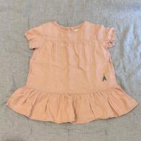 鐵塔刺繡粉色亞麻洋裝