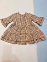 棕格紋公主袖洋裝