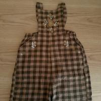 EMBROIDERED OVERALLS, GREEN GINGHAM