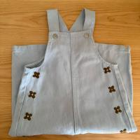 Organic Embroidery Posy Overalls - Ice Blue
