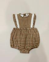 格紋鋪棉吊帶褲(有底釦)