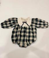 墨綠格紋微刷絨包屁衣