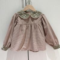 Popelin Blouse with Baby Collar 刺繡長袖上衣 - Pink Gingham