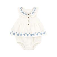 刺繡小藍花短袖包屁洋裝