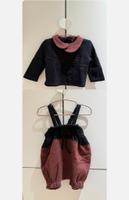 小圓領片上衣+高腰吊帶褲