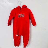 Gap 嬰兒裝 Logo刺繡刷毛熊耳造型連帽長袖包屁衣/連身衣-紅色