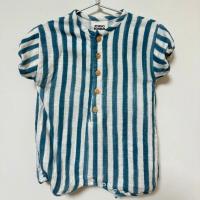 Studio Bohème薄紗短袖短褲連身衣(藍條紋)