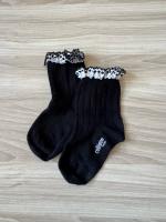 小香風蕾絲短襪（黑）