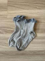 格紋花邊短襪（海藍）