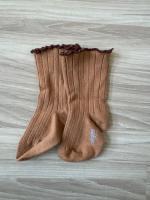 跳色捲邊短襪（焦糖色）