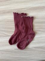 跳色捲邊短襪（酒色）