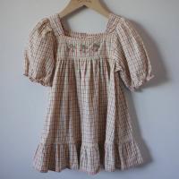 VANILLA CHECK EMBROIDERED DRESS