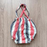 棉麻多色條紋吊帶連身短褲 L