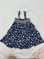 深藍色花花 渡假風 連身裙 吊帶裙