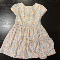 藍橘花卉公主袖洋裝