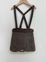 混羊毛吊帶短裙 - Brown