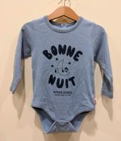 匹馬棉灰藍色BONNE NUIT羅紋長袖包屁衣