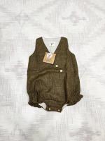 Green check woollen crossover romper suit