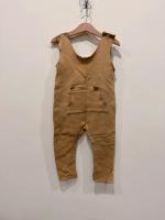 CHARLY 有機棉黃色刷毛無袖口袋連身衣