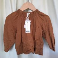 澎袖鏤空刺繡上衣 - Rust