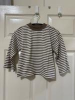 棕色條紋立領寬袖上衣