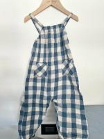 藍格紋吊帶褲