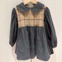 Popelin Dark Grey Two-Tone Dress With Baby Collar